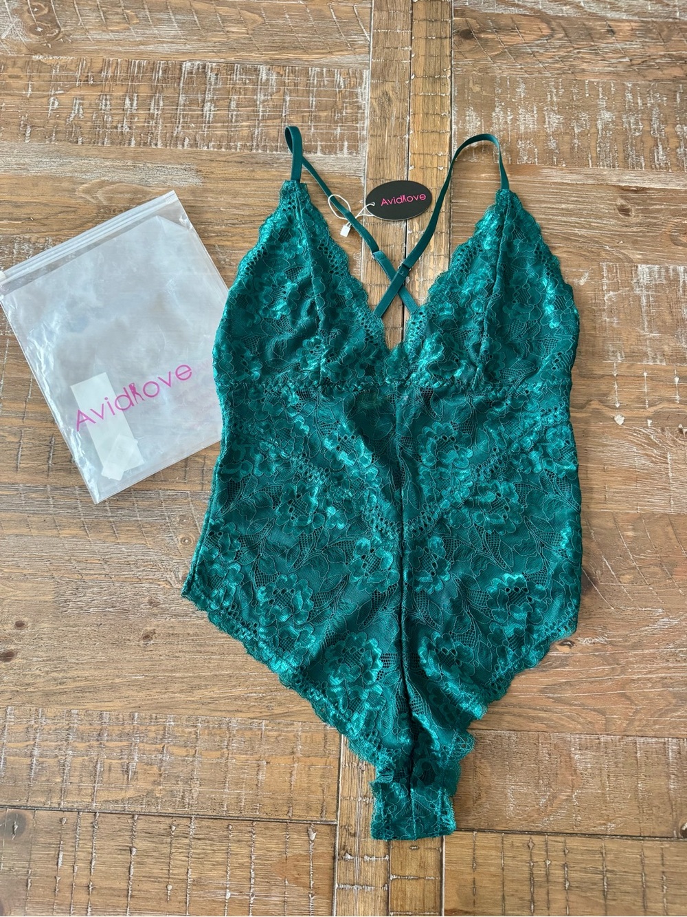 NEW Women's Avidlove Emerald Lace Teddy Bodysuit, Size Medium
